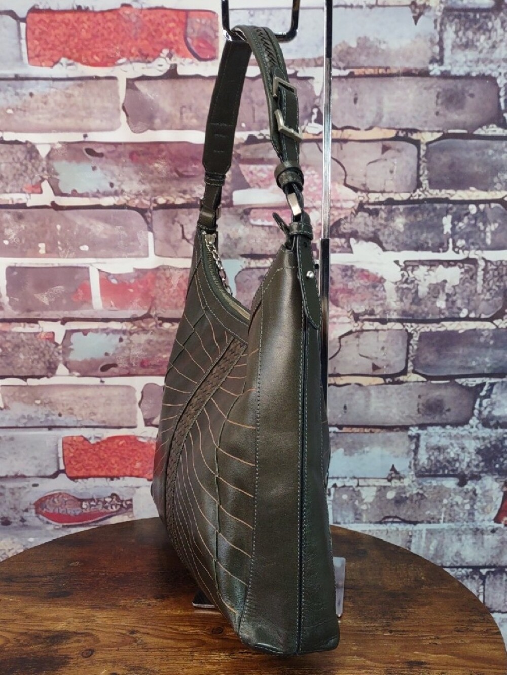 Cole Haan "Hurache Square" Woven-Accent Leather Hobo with Tassel - Picture 5 of 15